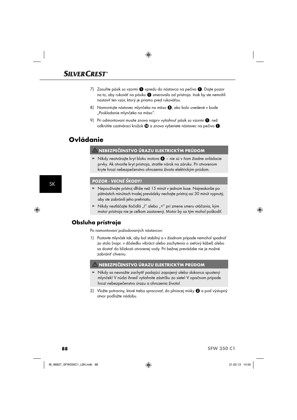 Ovládanie, Obsluha prístroja | Silvercrest SFW 350 C1 User Manual | Page 91 / 116