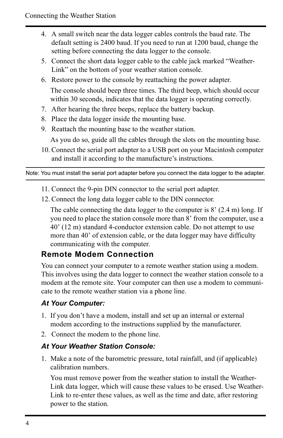 Remote modem connection | DAVIS WeatherLink Mac OS X Getting Started Guide User Manual | Page 6 / 16