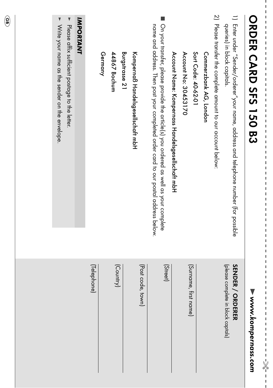 Order c ard sfs 150 b3 | Silvercrest SFS 150 B3 User Manual | Page 77 / 78