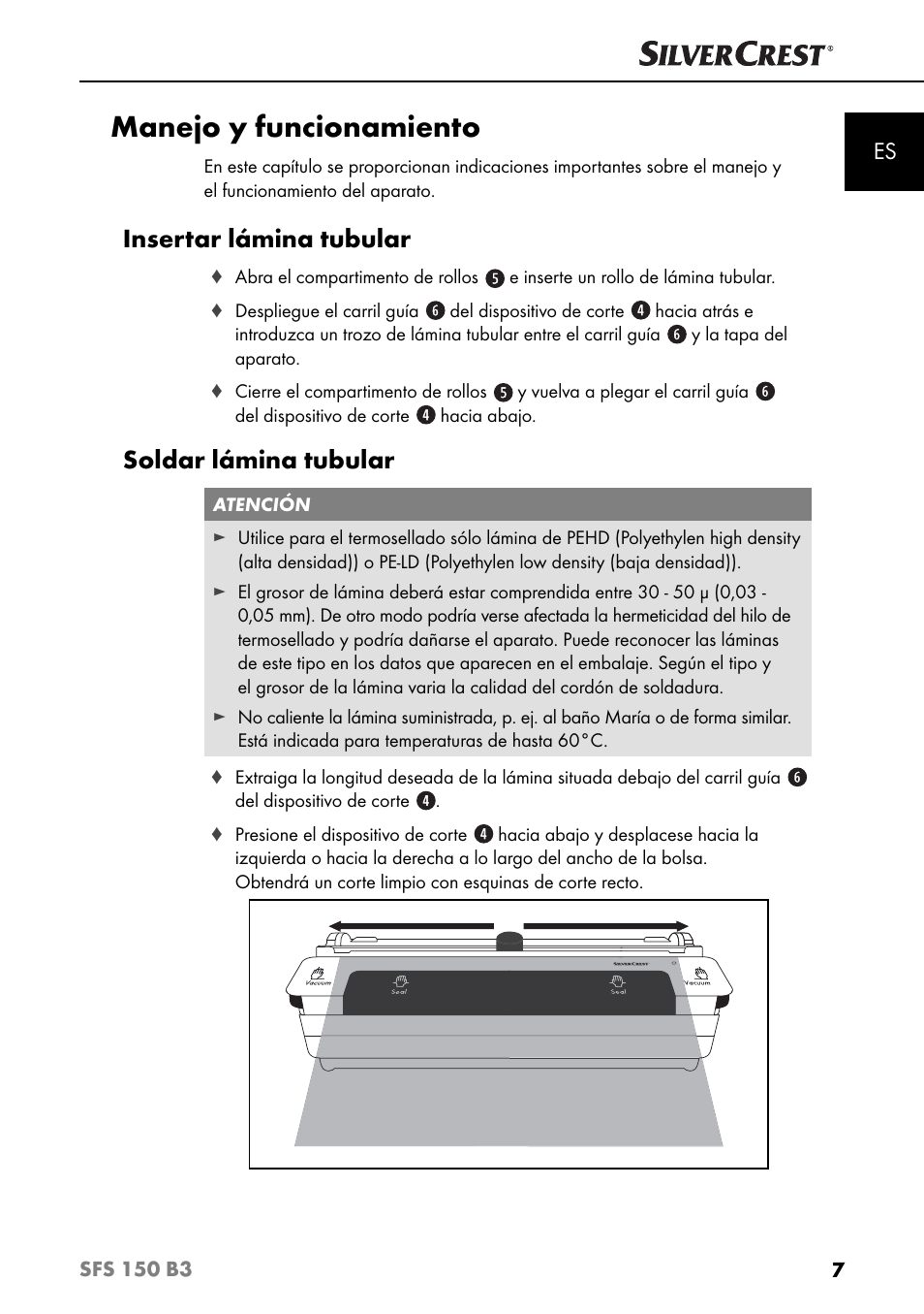 Manejo y funcionamiento, Insertar lámina tubular, Soldar lámina tubular | Silvercrest SFS 150 B3 User Manual | Page 10 / 80