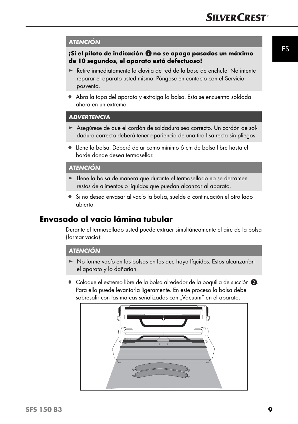 Envasado al vacío lámina tubular | Silvercrest SFS 150 B3 User Manual | Page 12 / 80