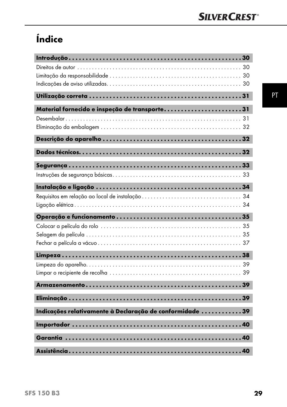 Índice | Silvercrest SFS 150 B3 User Manual | Page 32 / 80