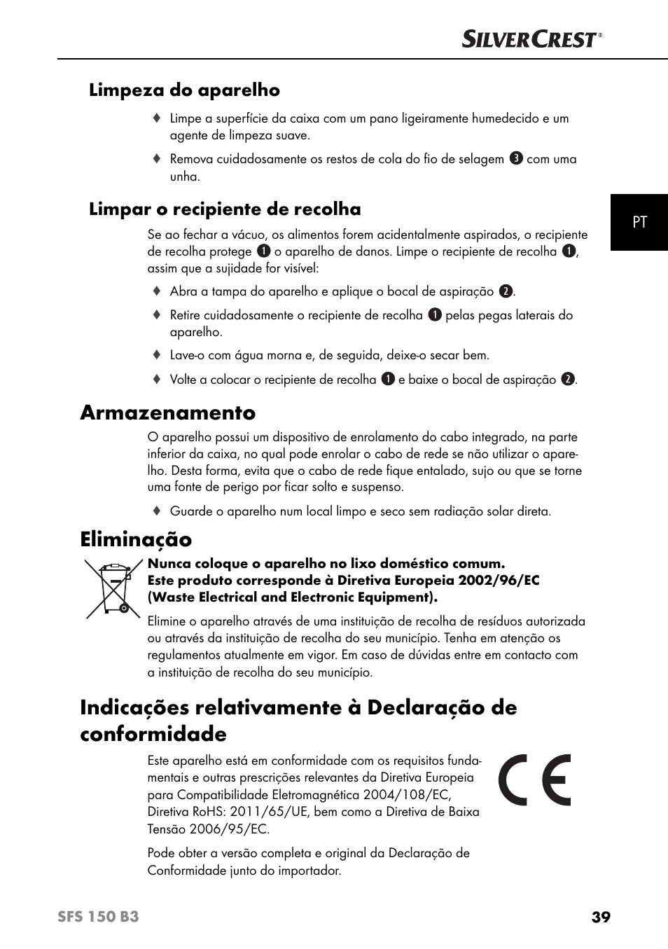 Armazenamento, Eliminação, Limpeza do aparelho | Limpar o recipiente de recolha | Silvercrest SFS 150 B3 User Manual | Page 42 / 80