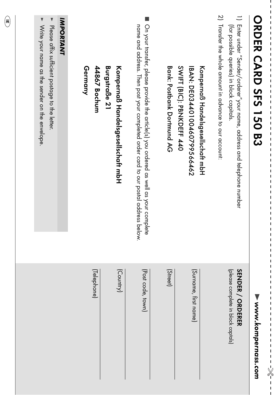 Order c ard sfs 150 b3 | Silvercrest SFS 150 B3 User Manual | Page 61 / 80