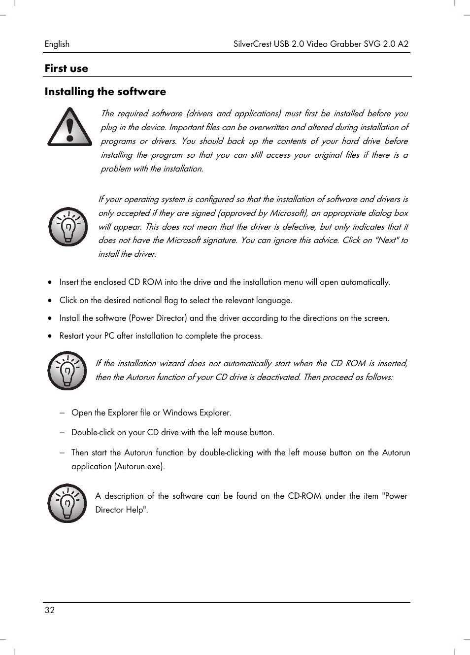 First use installing the software | Silvercrest SVG 2.0 A2 User Manual | Page 33 / 51