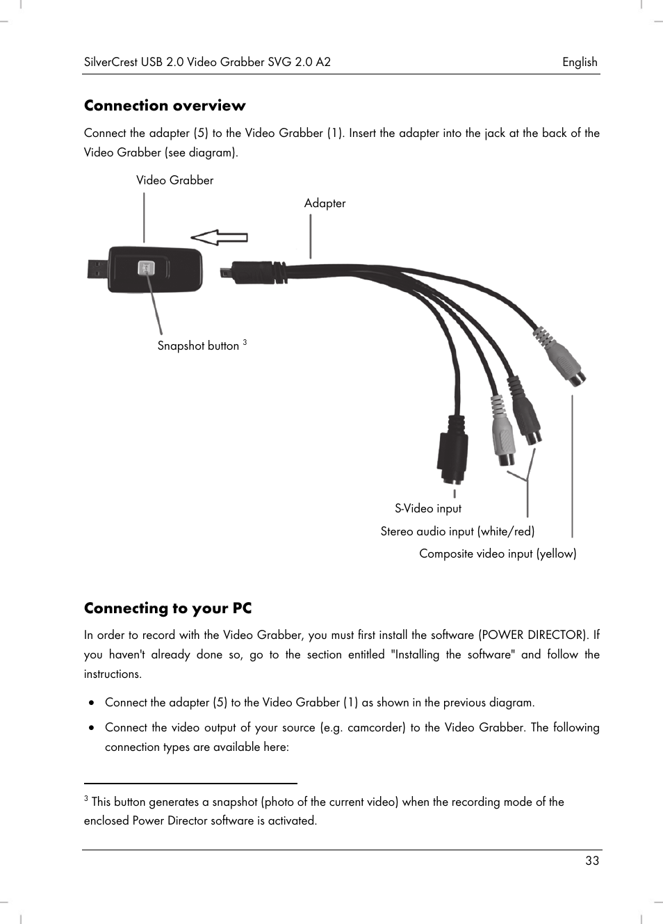 Connection overview, Connecting to your pc | Silvercrest SVG 2.0 A2 User Manual | Page 34 / 51