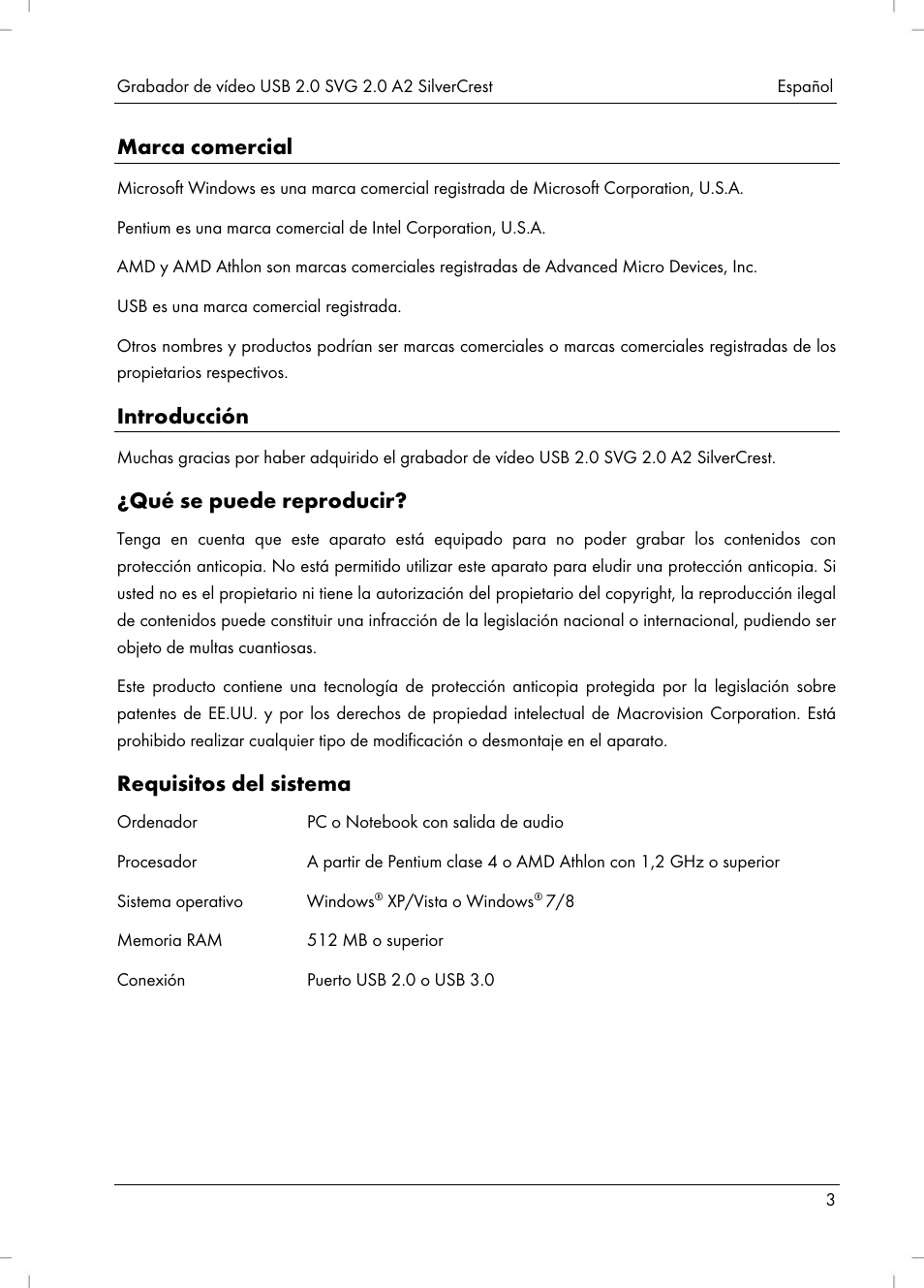 Marca comercial, Introducción, Qué se puede reproducir | Requisitos del sistema | Silvercrest SVG 2.0 A2 User Manual | Page 4 / 51