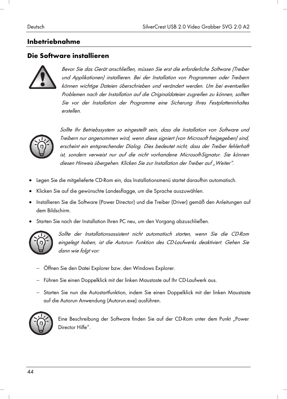 Inbetriebnahme die software installieren | Silvercrest SVG 2.0 A2 User Manual | Page 45 / 51