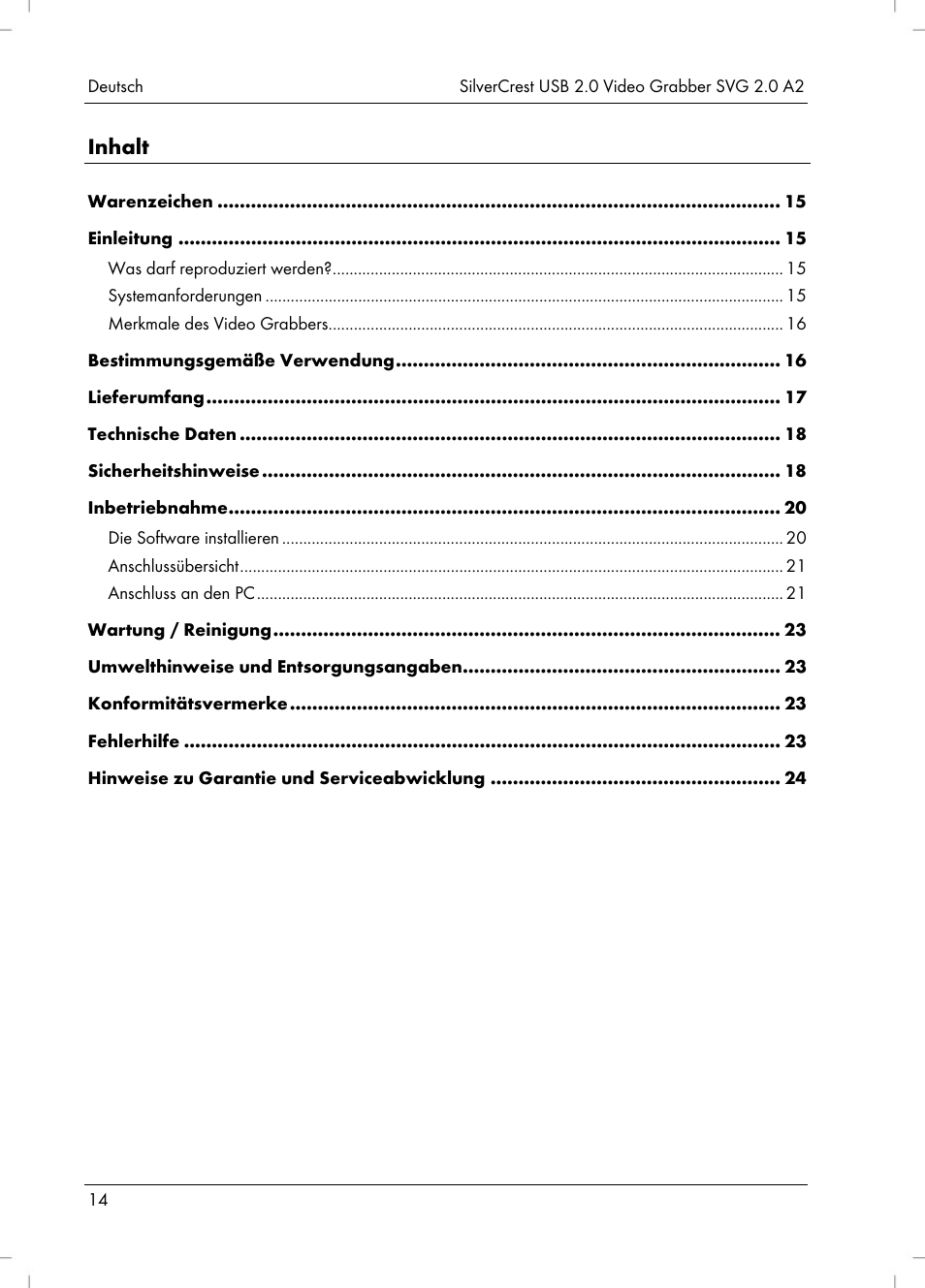 Silvercrest SVG 2.0 A2 User Manual | Page 15 / 39