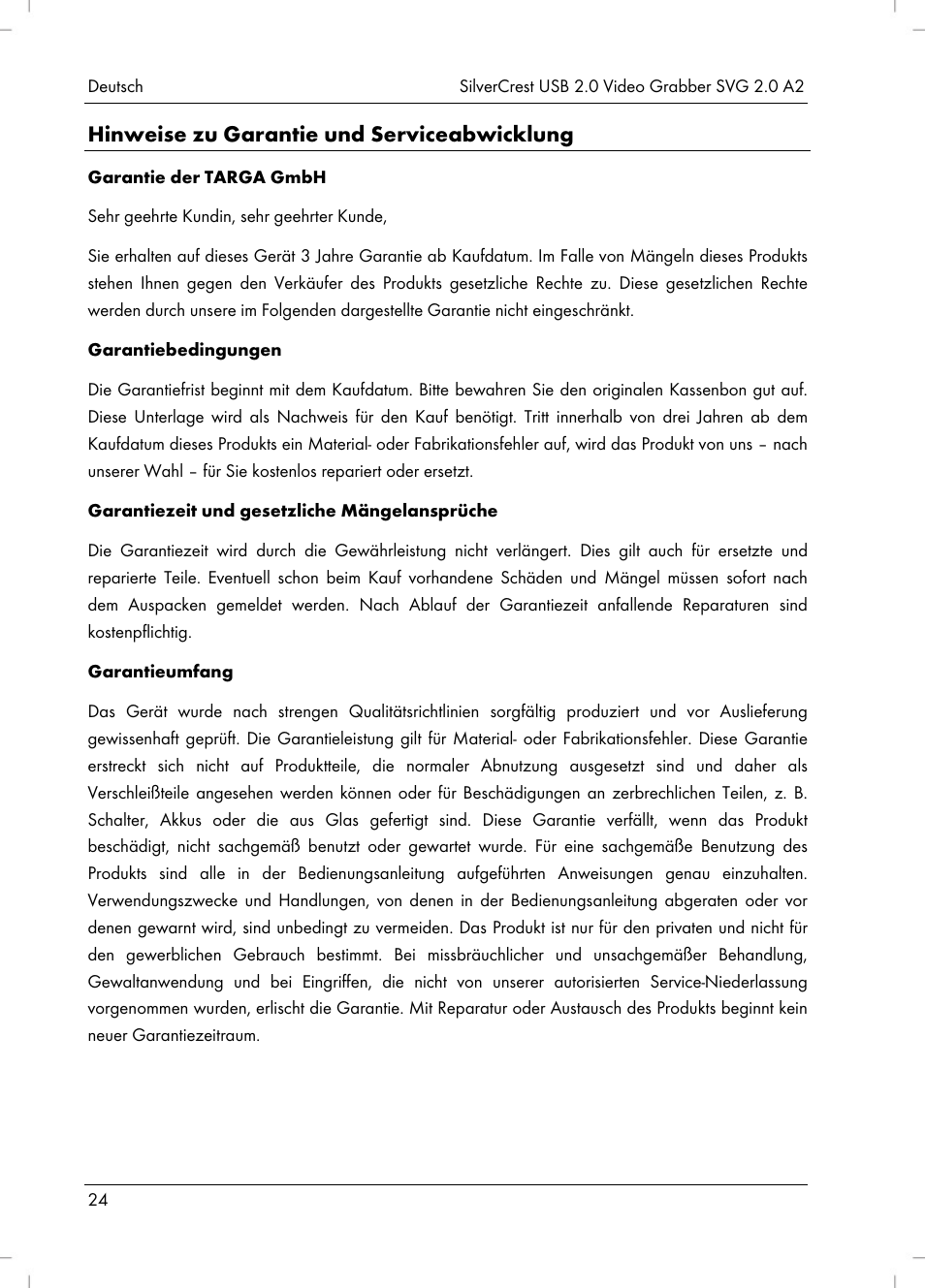 Hinweise zu garantie und serviceabwicklung | Silvercrest SVG 2.0 A2 User Manual | Page 25 / 39