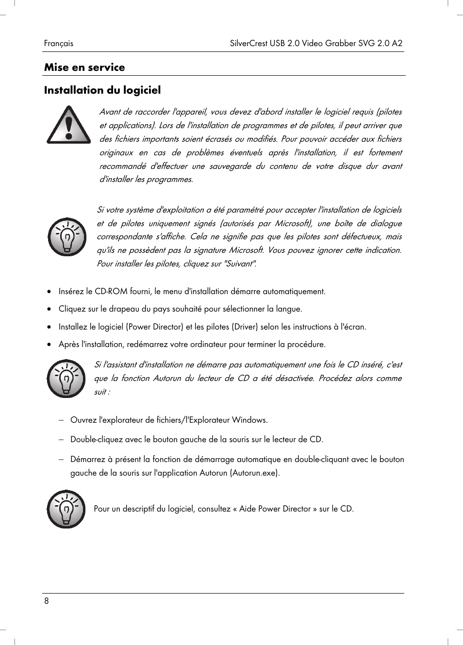 Mise en service installation du logiciel | Silvercrest SVG 2.0 A2 User Manual | Page 9 / 39