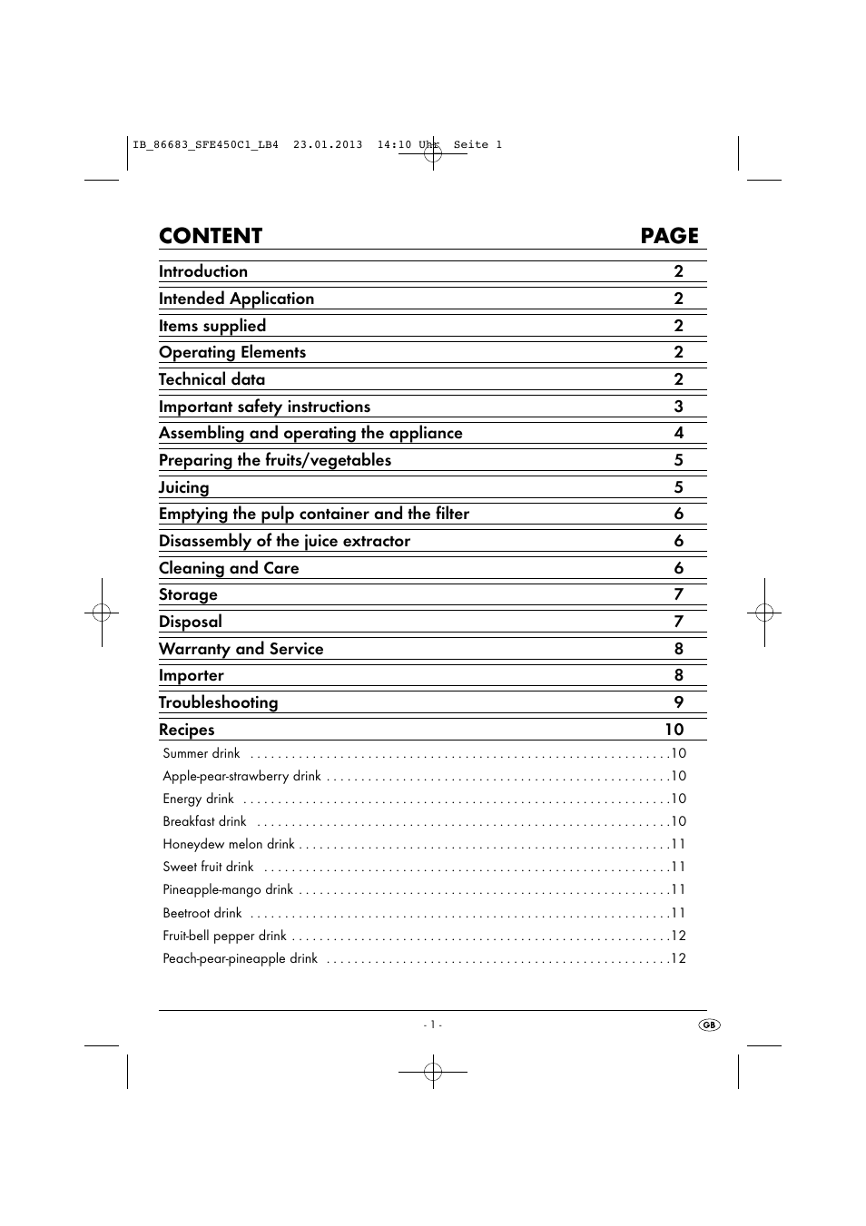 Content page | Silvercrest SFE 450 C1 User Manual | Page 4 / 76