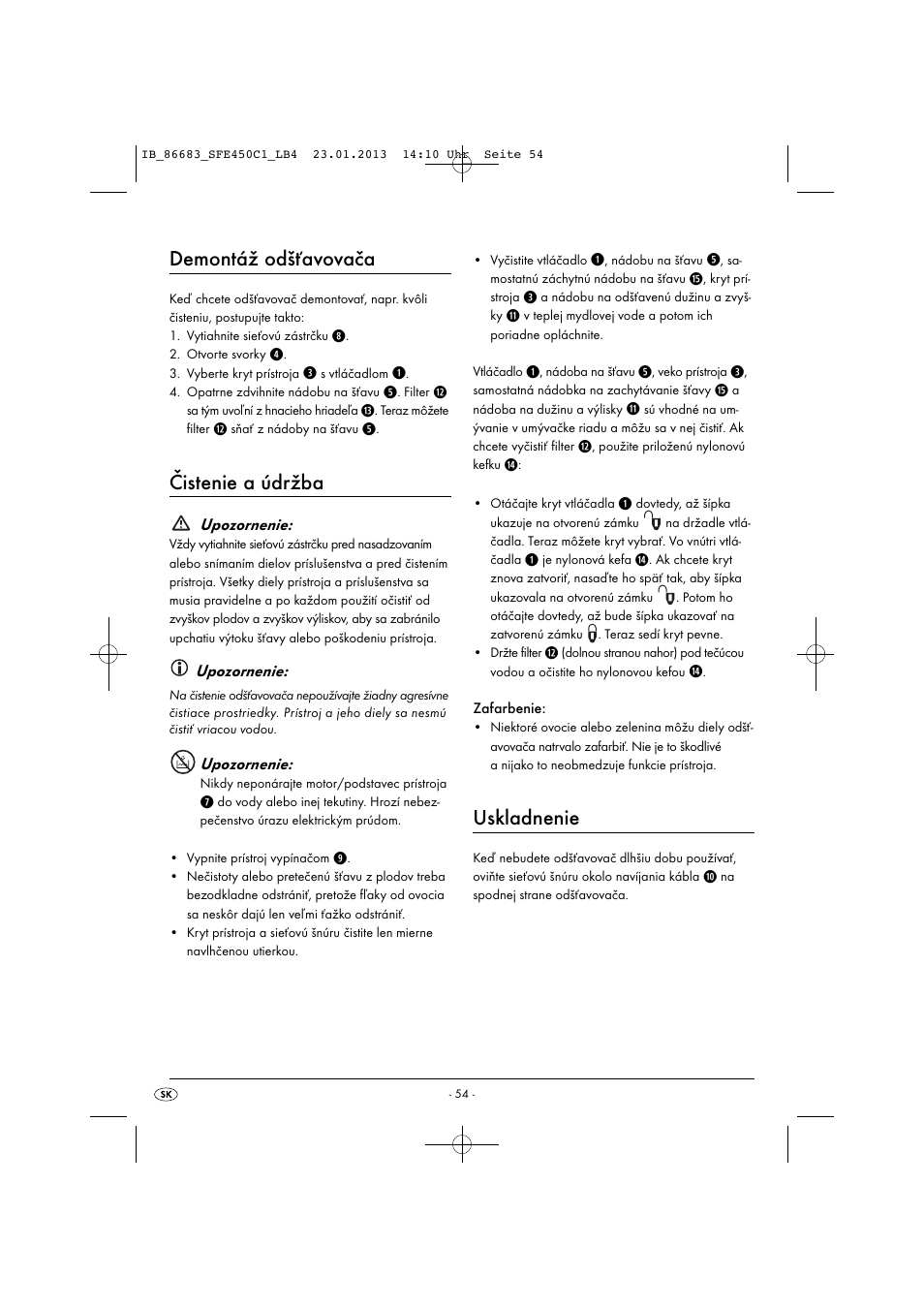 Demontáž odšťavovača, Čistenie a údržba, Uskladnenie | Silvercrest SFE 450 C1 User Manual | Page 57 / 76