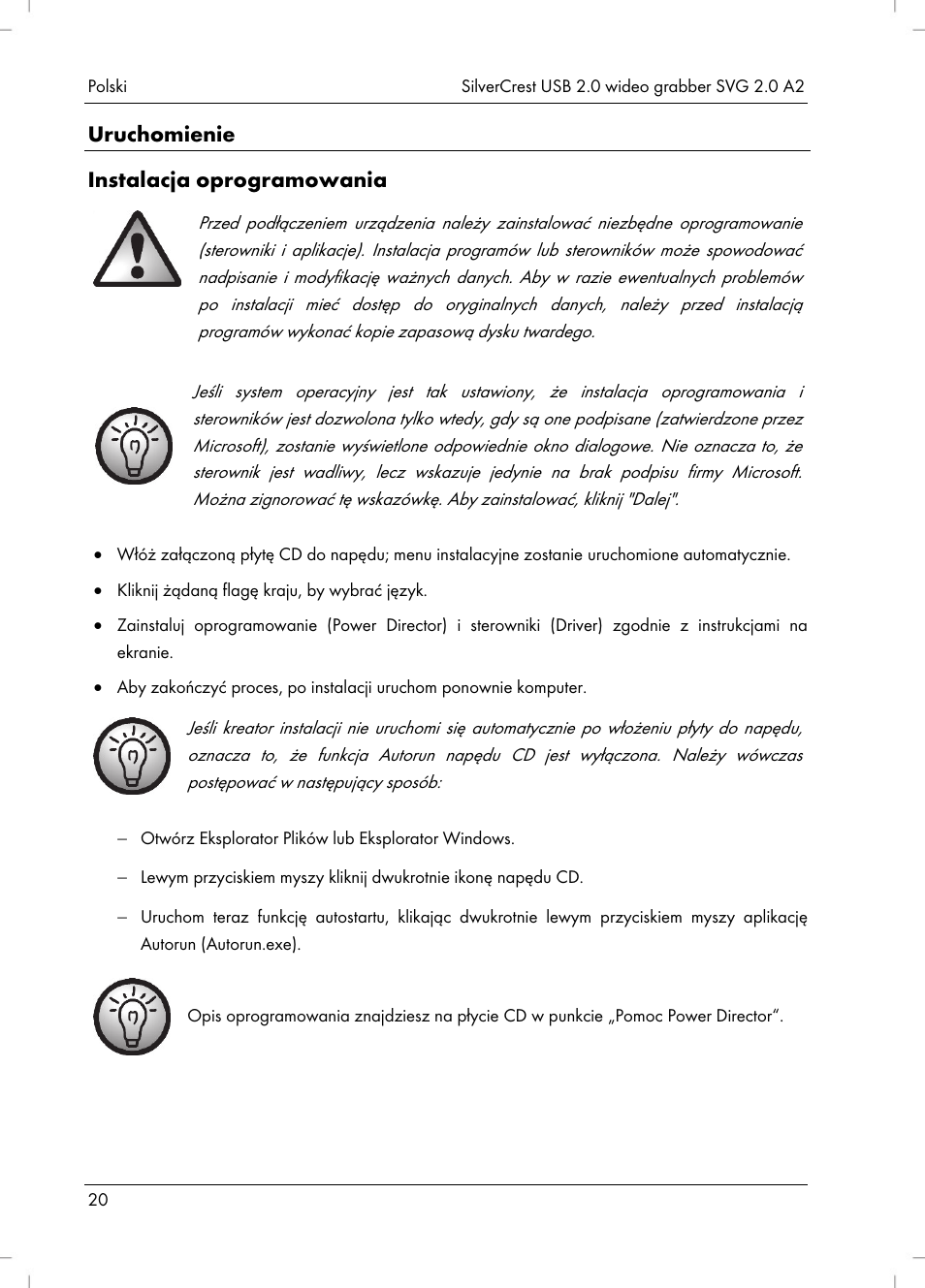 Uruchomienie instalacja oprogramowania | Silvercrest SVG 2.0 A2 User Manual | Page 21 / 51