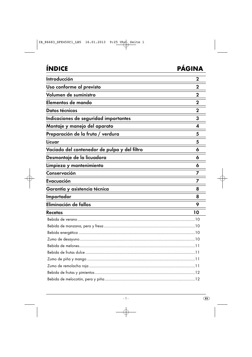 Índice página | Silvercrest SFE 450 C1 User Manual | Page 4 / 64