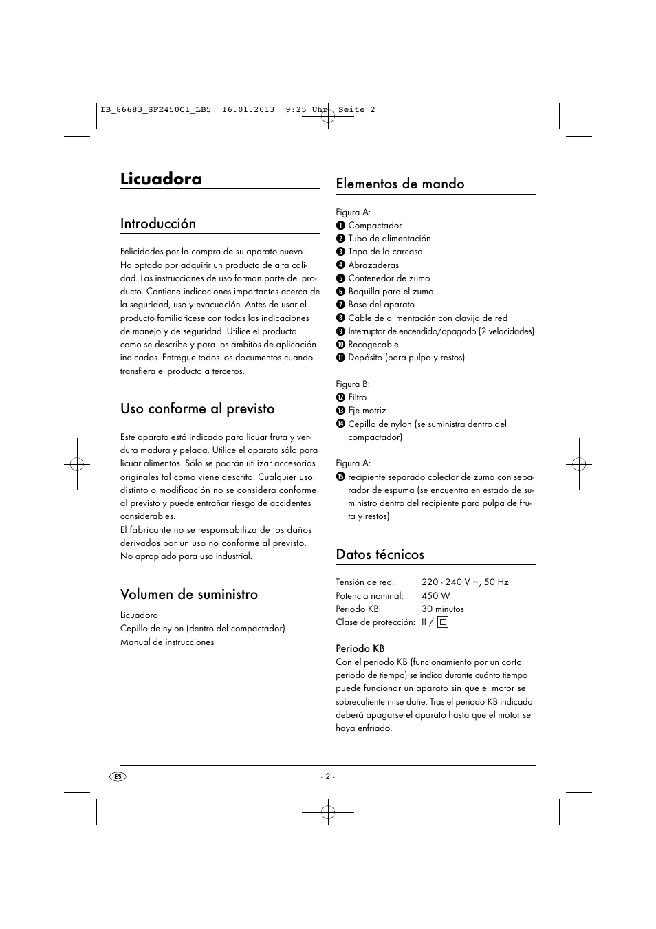 Licuadora, Introducción, Uso conforme al previsto | Volumen de suministro, Elementos de mando, Datos técnicos | Silvercrest SFE 450 C1 User Manual | Page 5 / 64