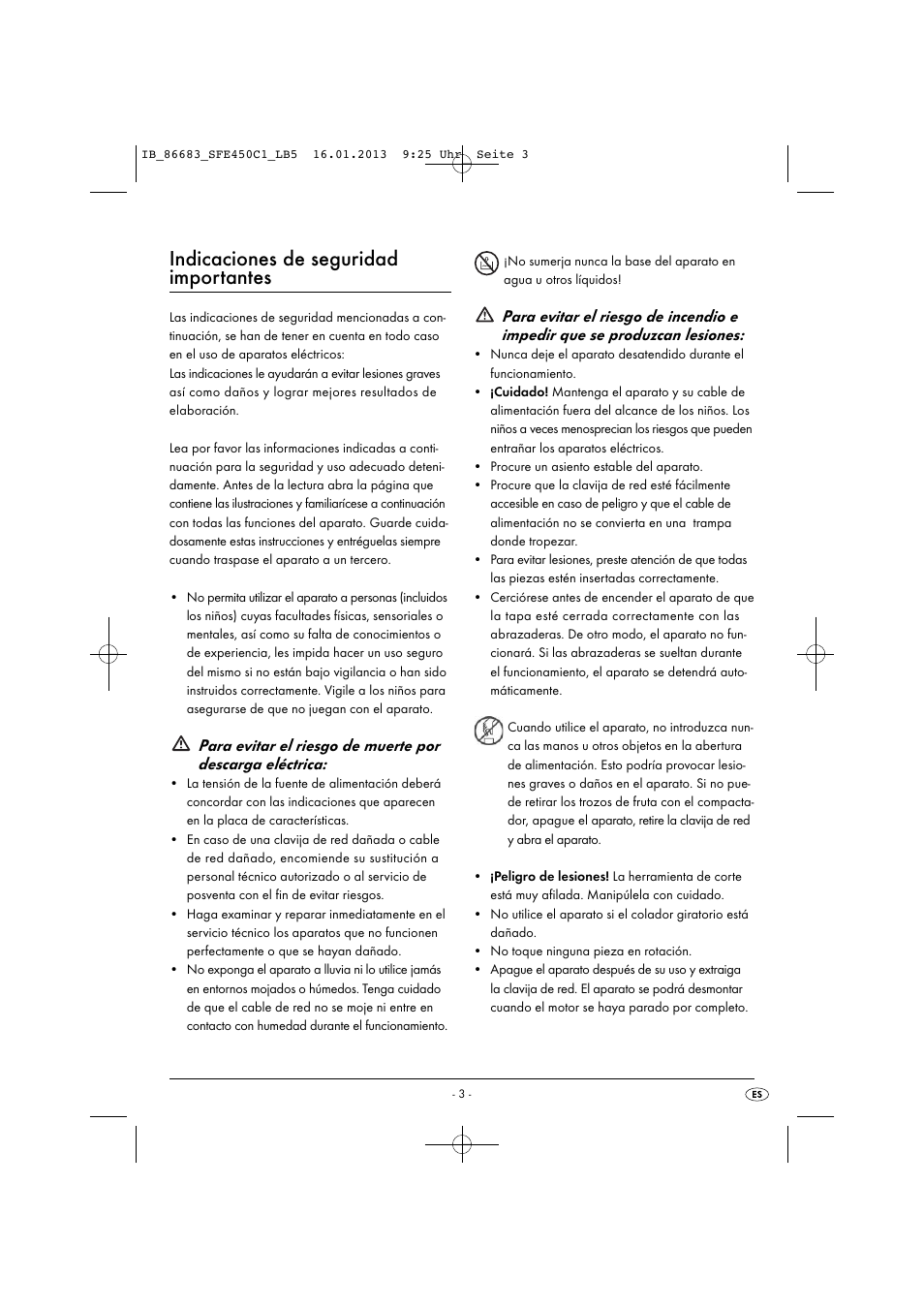 Indicaciones de seguridad importantes | Silvercrest SFE 450 C1 User Manual | Page 6 / 64