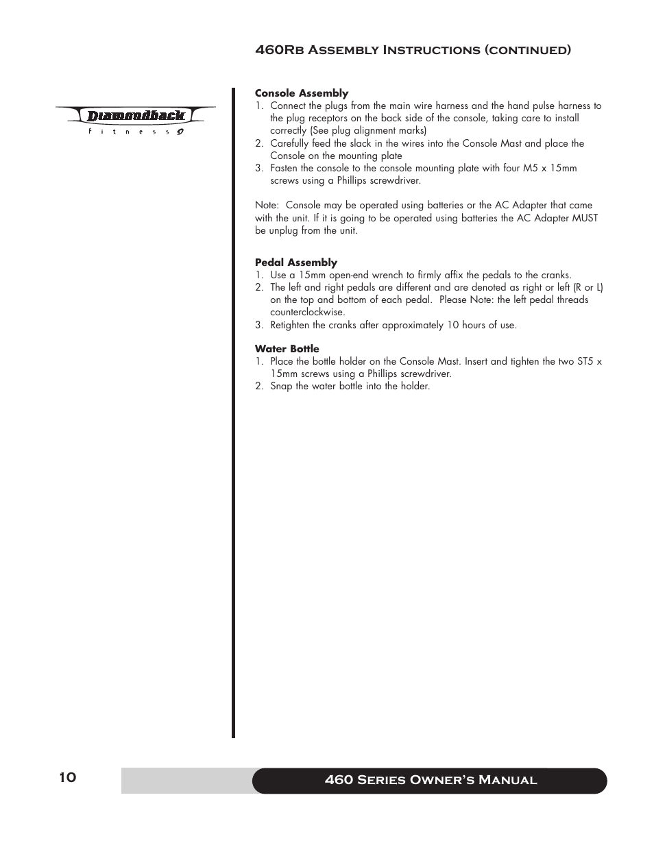 Diamondback 460 User Manual | Page 10 / 36