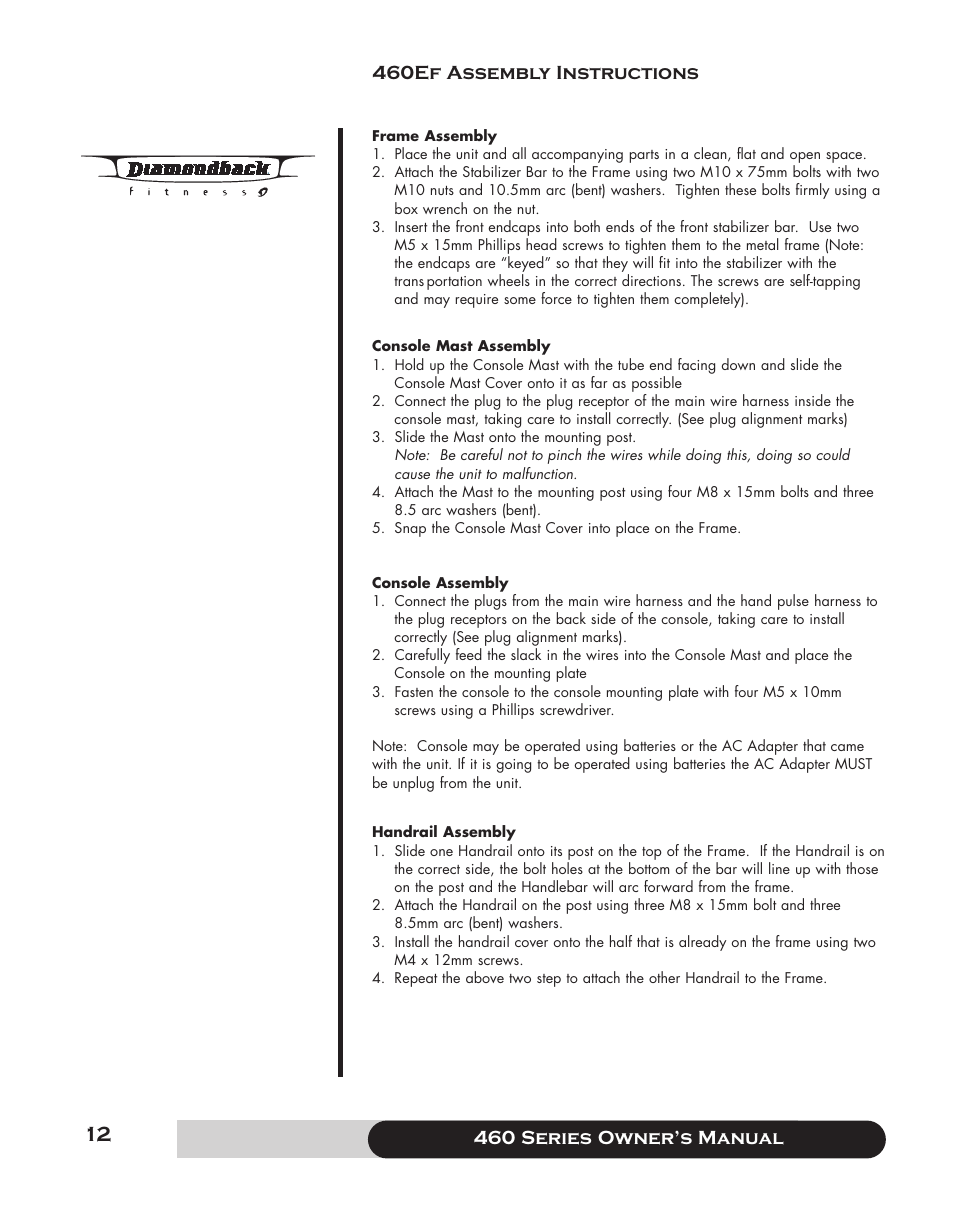 Diamondback 460 User Manual | Page 12 / 36