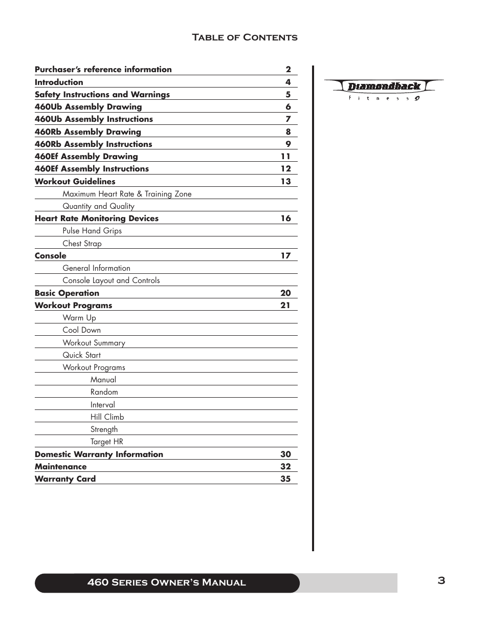 Diamondback 460 User Manual | Page 3 / 36