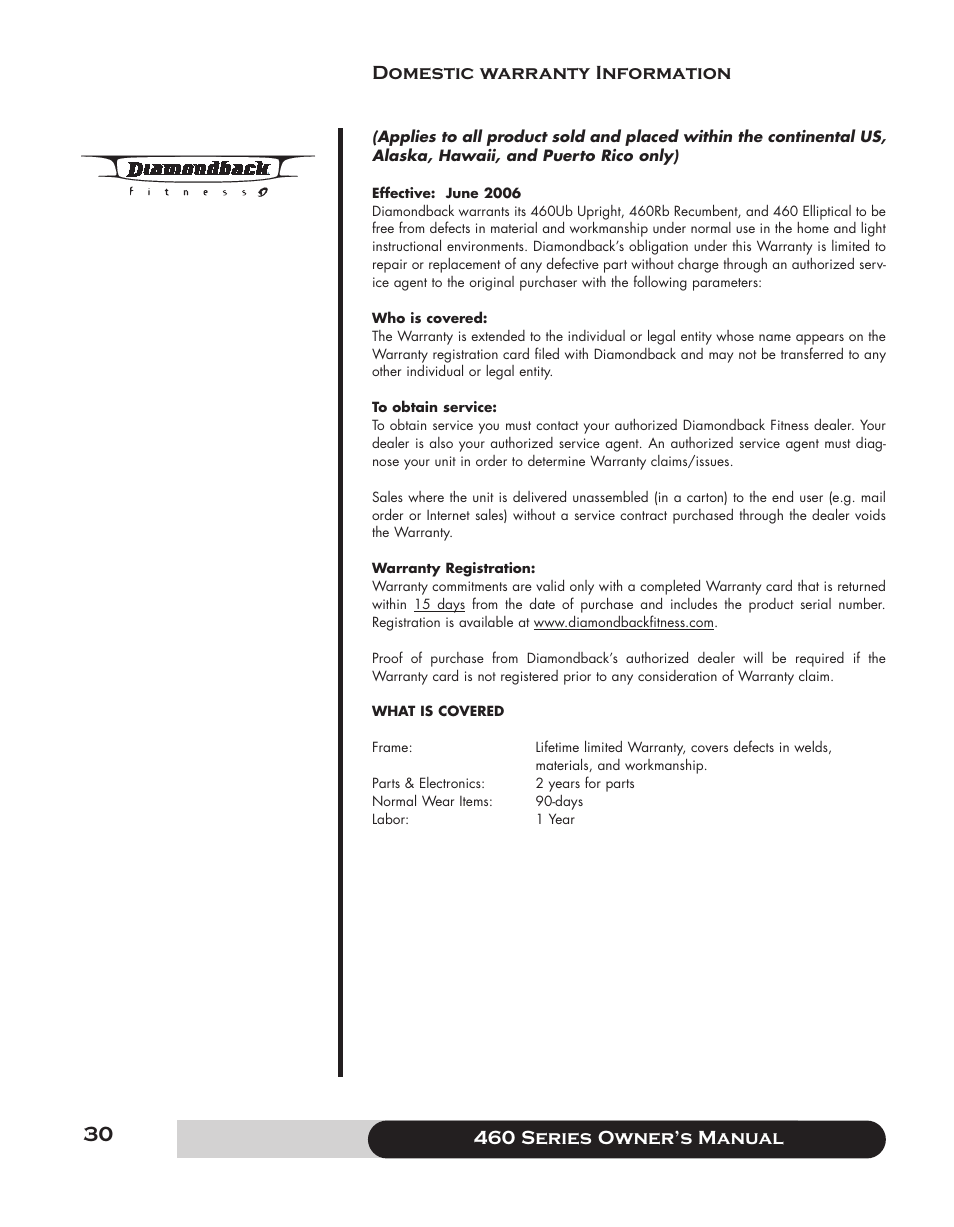 Diamondback 460 User Manual | Page 30 / 36