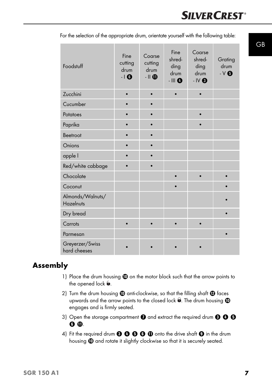 Assembly | Silvercrest SGR 150 A1 User Manual | Page 10 / 88
