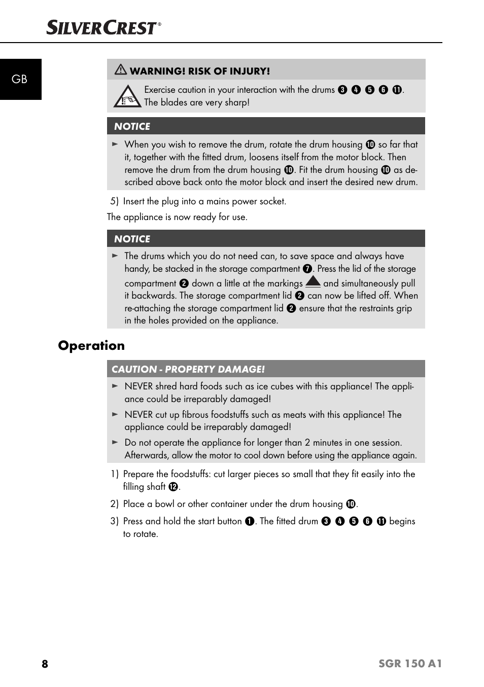 Operation | Silvercrest SGR 150 A1 User Manual | Page 11 / 88