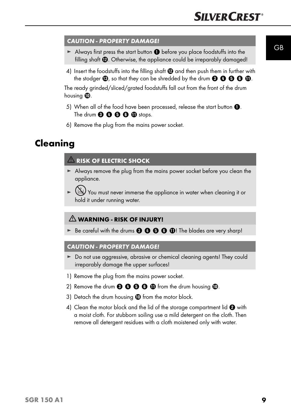 Cleaning | Silvercrest SGR 150 A1 User Manual | Page 12 / 88