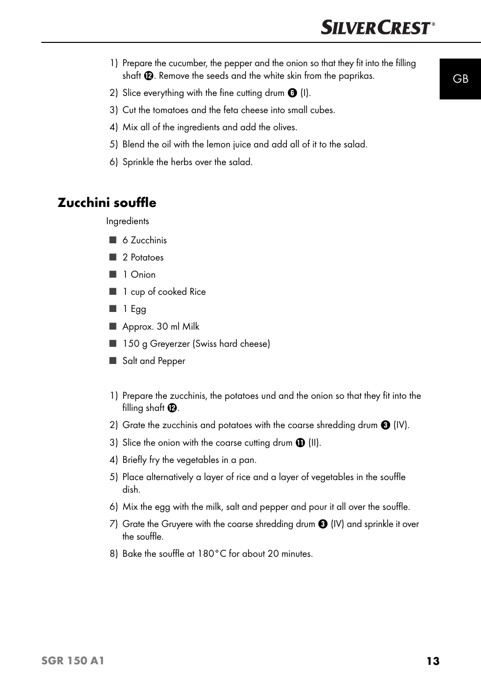 Zucchini souﬄ e | Silvercrest SGR 150 A1 User Manual | Page 16 / 88