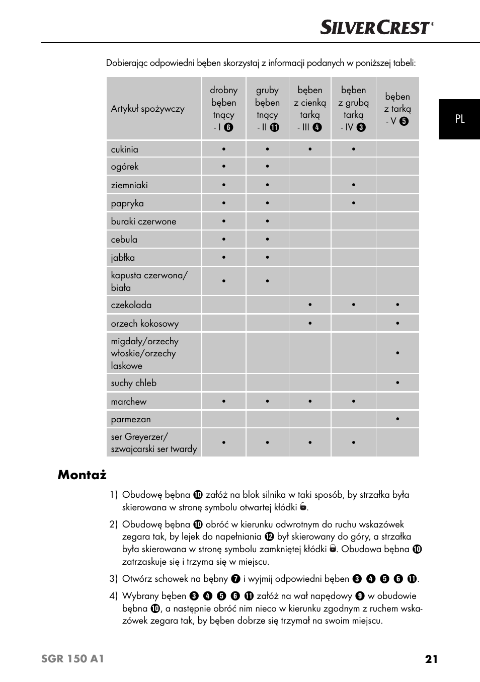 Montaż | Silvercrest SGR 150 A1 User Manual | Page 24 / 88