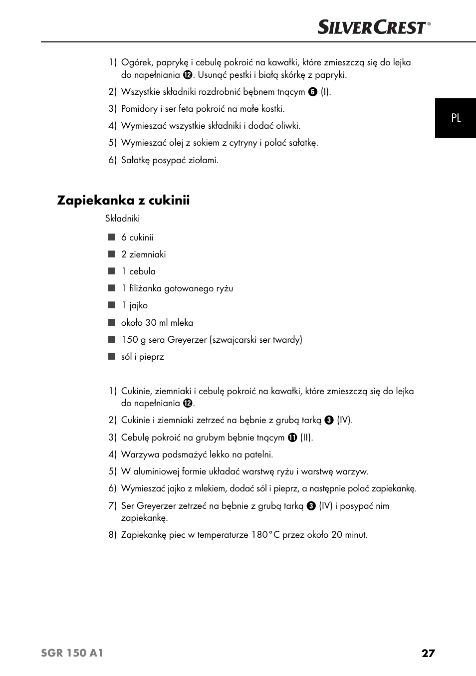 Zapiekanka z cukinii | Silvercrest SGR 150 A1 User Manual | Page 30 / 88