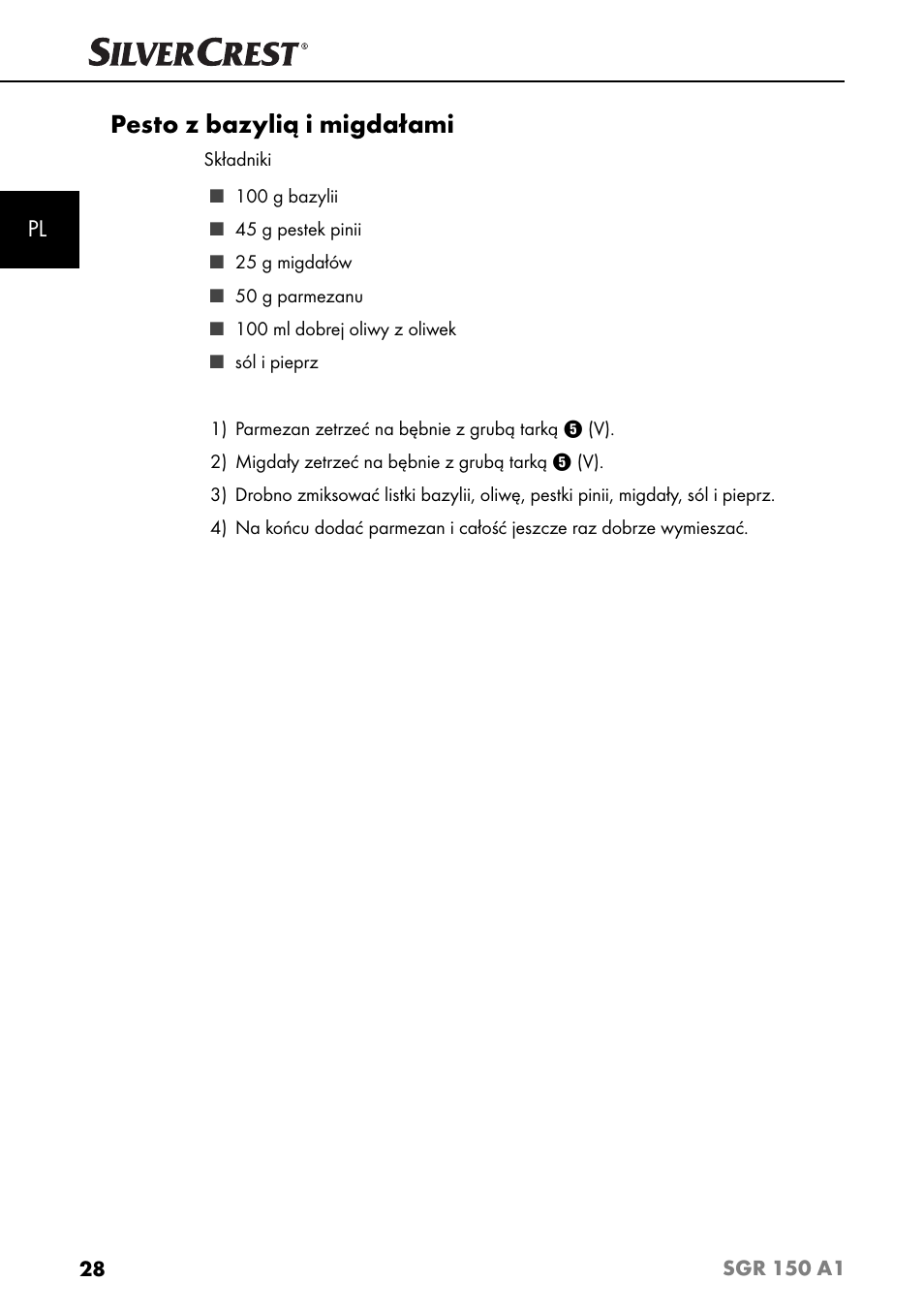 Pesto z bazylią i migdałami | Silvercrest SGR 150 A1 User Manual | Page 31 / 88