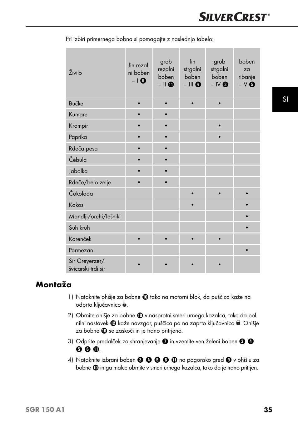 Montaža | Silvercrest SGR 150 A1 User Manual | Page 38 / 88