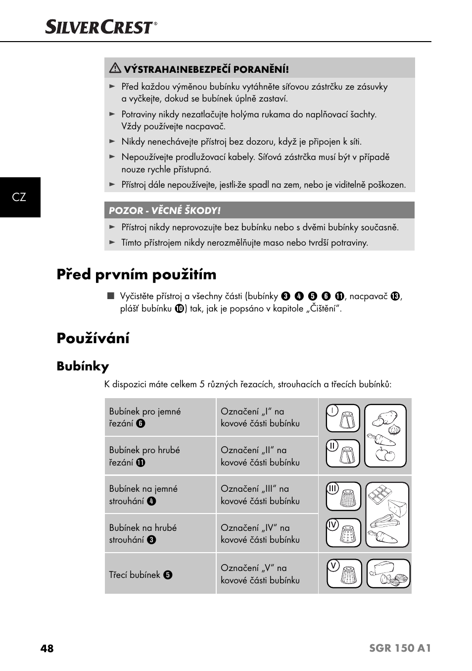 Před prvním použitím, Používání, Bubínky | Silvercrest SGR 150 A1 User Manual | Page 51 / 88