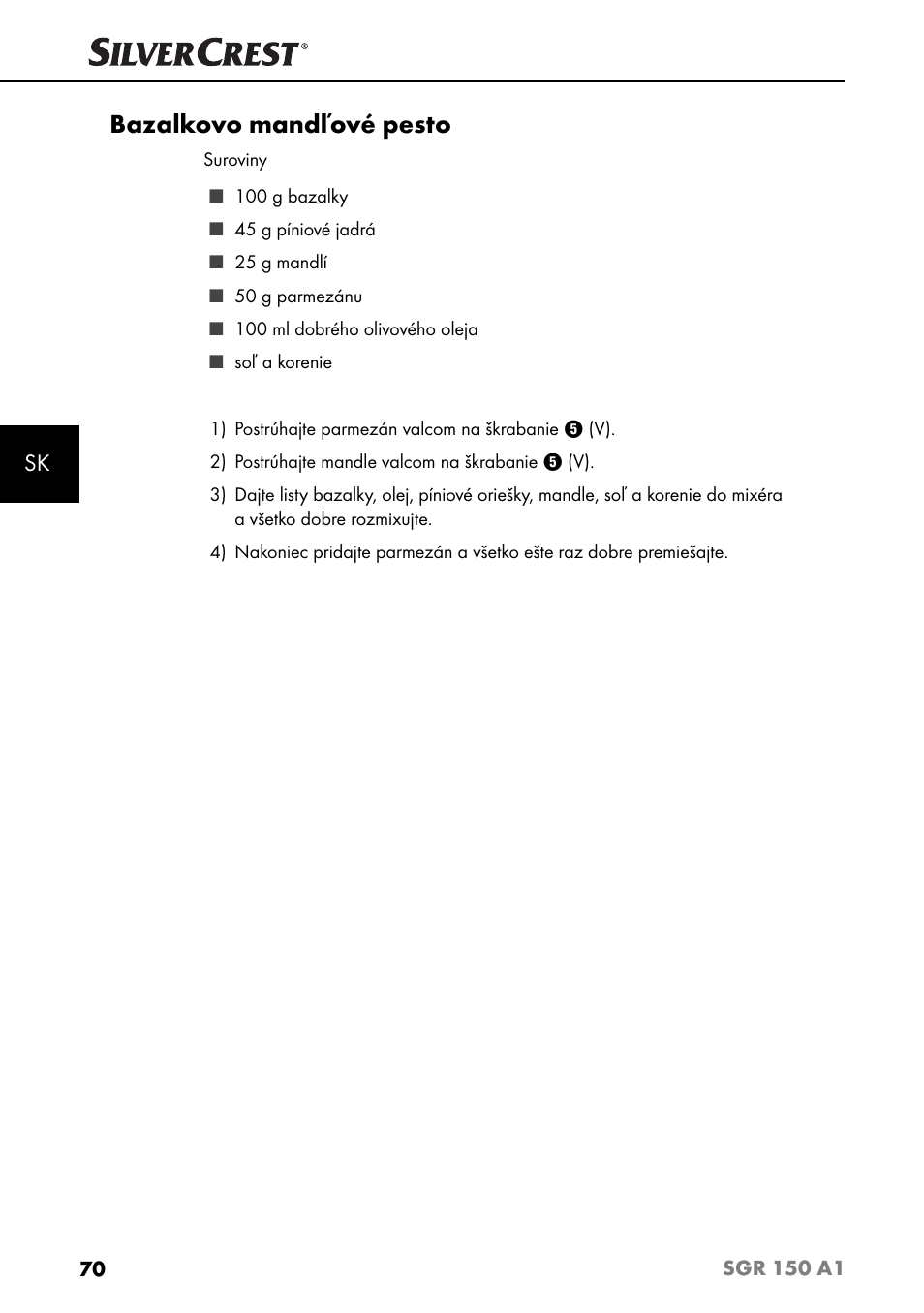 Bazalkovo mandľové pesto | Silvercrest SGR 150 A1 User Manual | Page 73 / 88