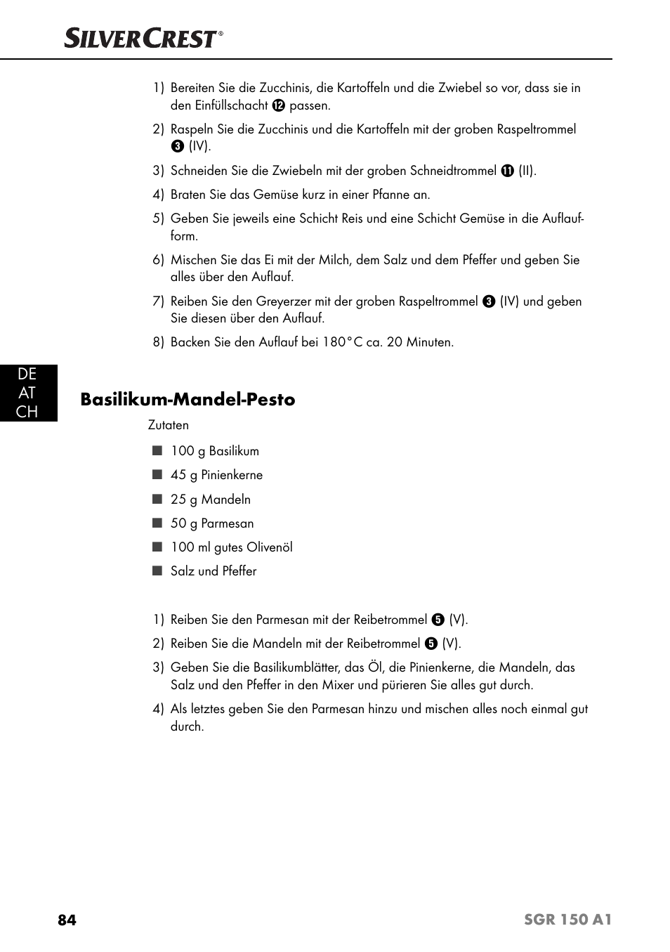 Basilikum-mandel-pesto, De at ch | Silvercrest SGR 150 A1 User Manual | Page 87 / 88