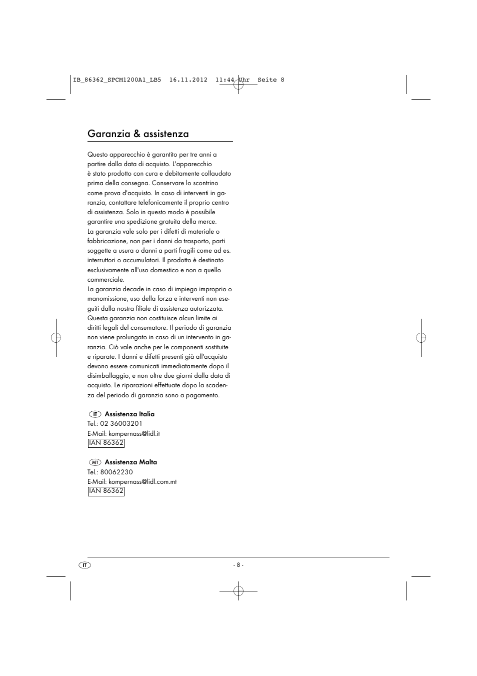 Garanzia & assistenza | Silvercrest SPCM 1200 A1 User Manual | Page 11 / 24