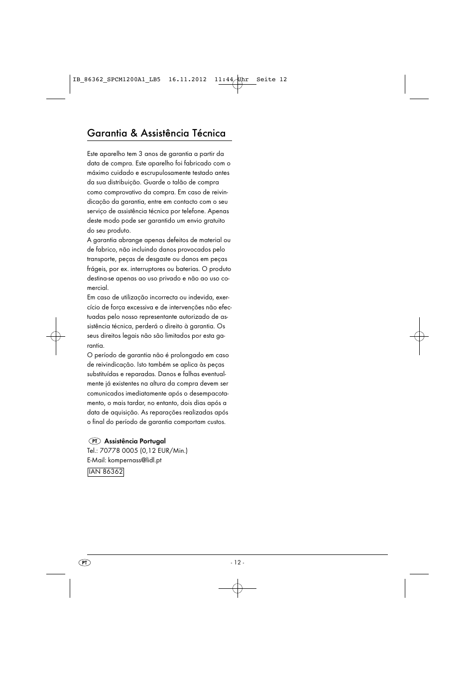 Garantia & assistência técnica | Silvercrest SPCM 1200 A1 User Manual | Page 15 / 24