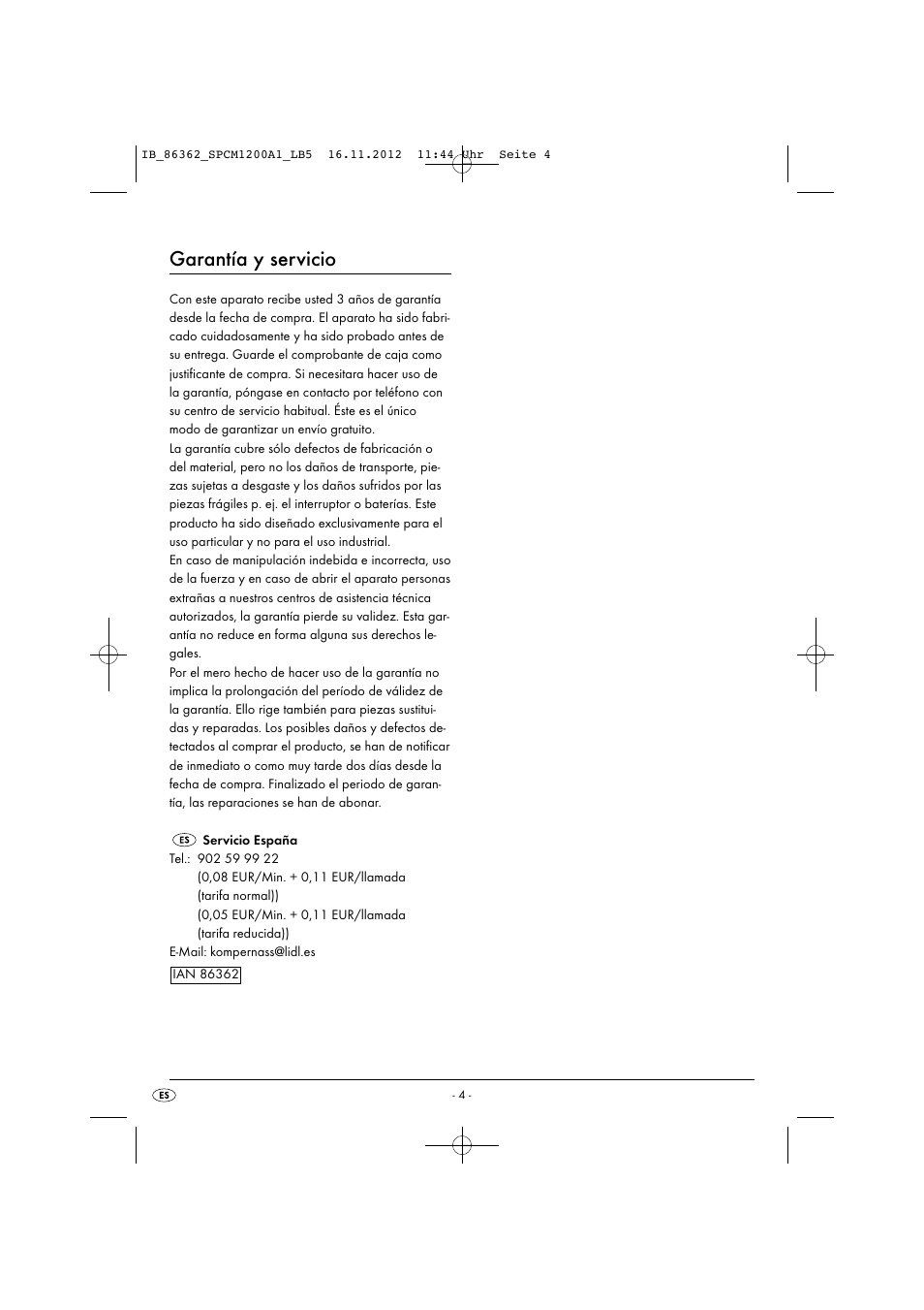 Garantía y servicio | Silvercrest SPCM 1200 A1 User Manual | Page 7 / 24