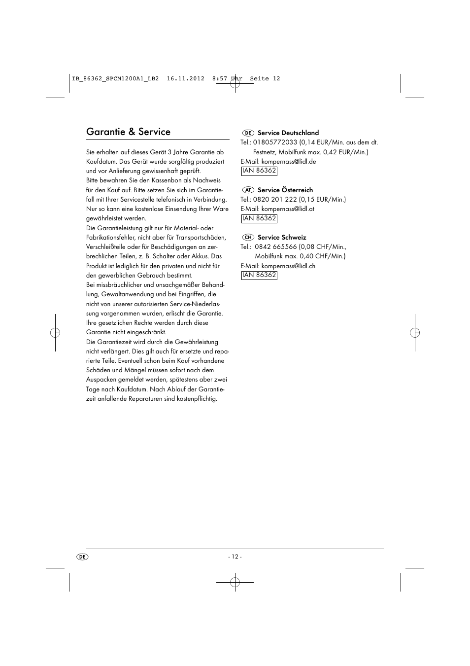 Garantie & service | Silvercrest SPCM 1200 A1 User Manual | Page 15 / 20