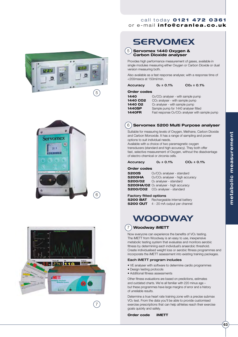 Servomex woodway, Metabolic measurement | Diamondback Lode Valiant Treadmill User Manual | Page 67 / 96