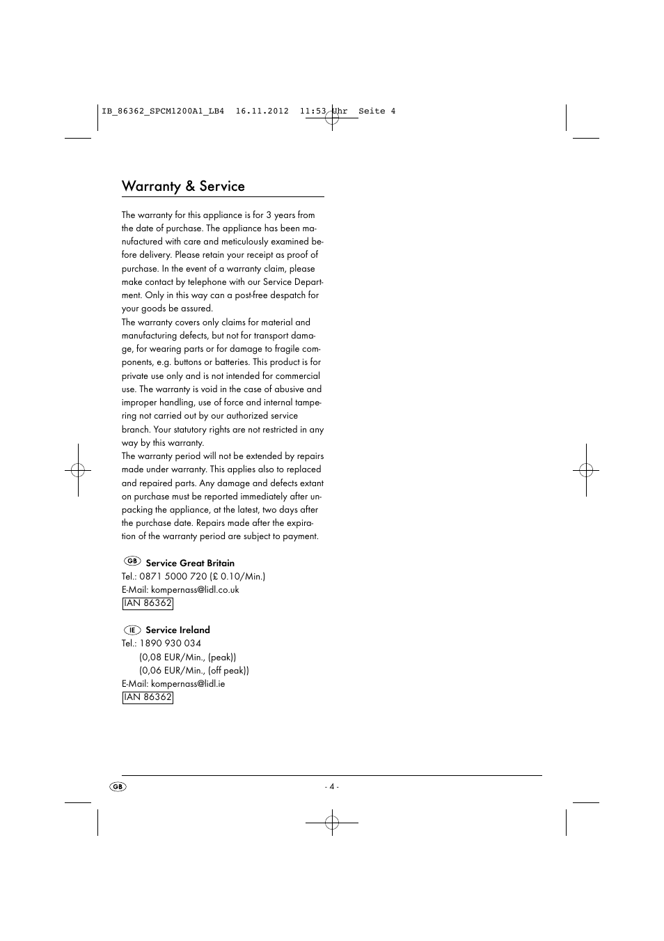 Warranty & service | Silvercrest SPCM 1200 A1 User Manual | Page 7 / 24