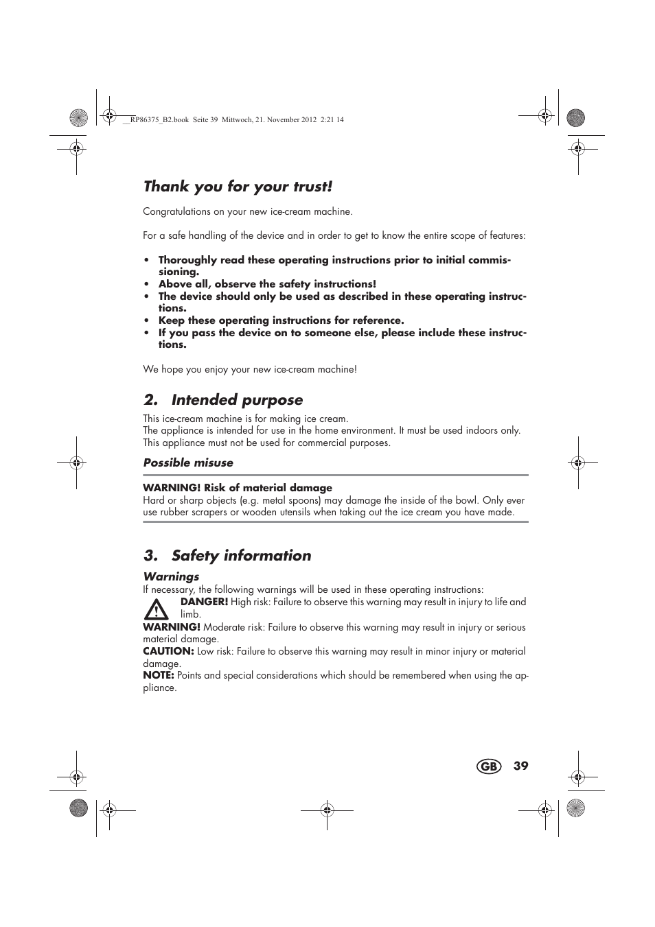 Intended purpose, Safety information | Silvercrest SECM 12 A1 User Manual | Page 41 / 54