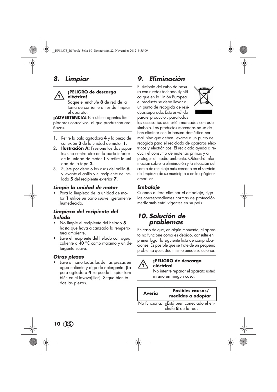 Limpiar, Eliminación, Solución de problemas | Silvercrest SECM 12 A1 User Manual | Page 12 / 66