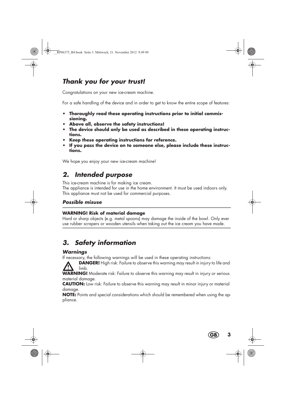 Intended purpose, Safety information | Silvercrest SECM 12 A1 User Manual | Page 5 / 86