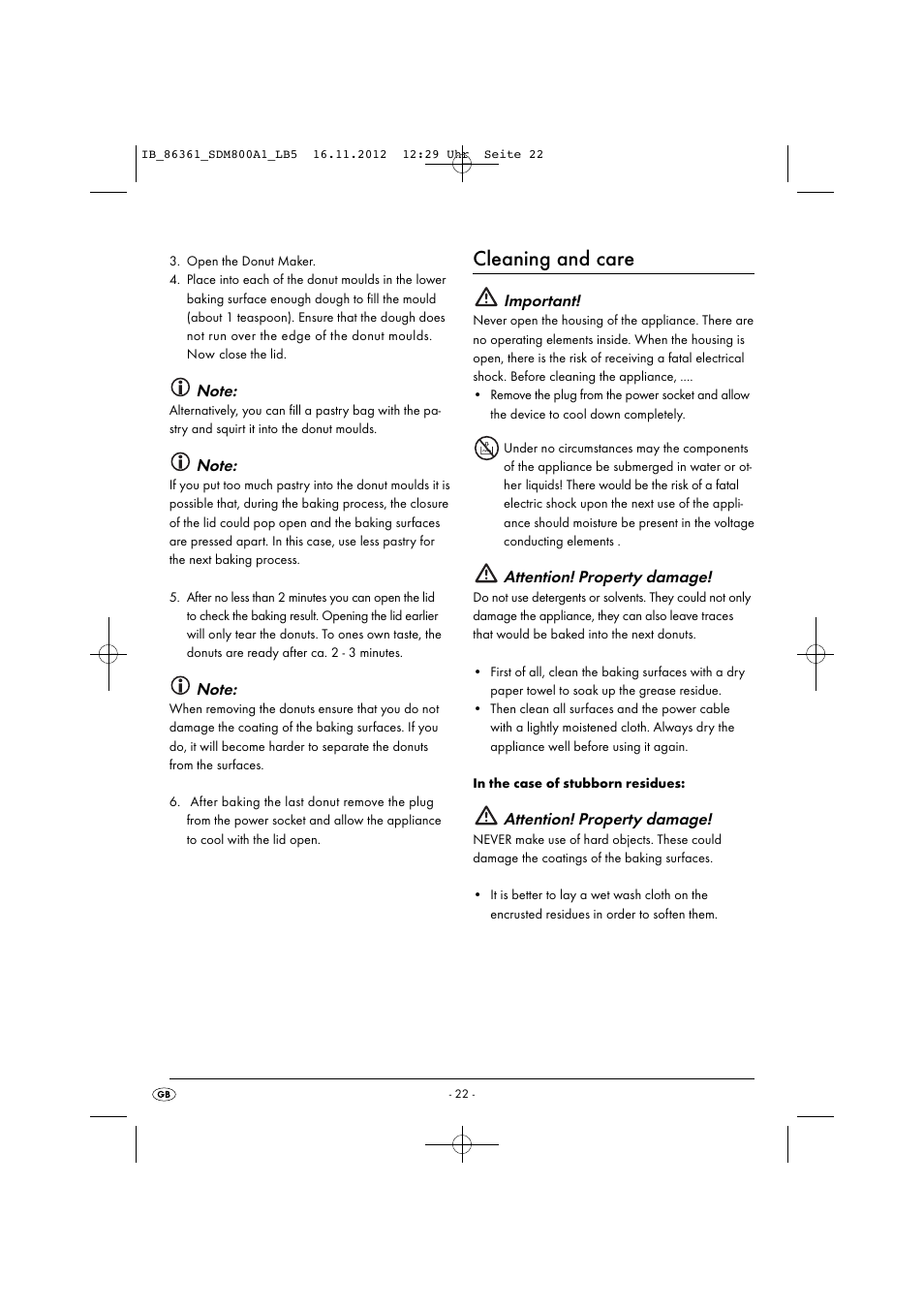 Cleaning and care, Important, Attention! property damage | Silvercrest SDM 800 A1 User Manual | Page 25 / 34
