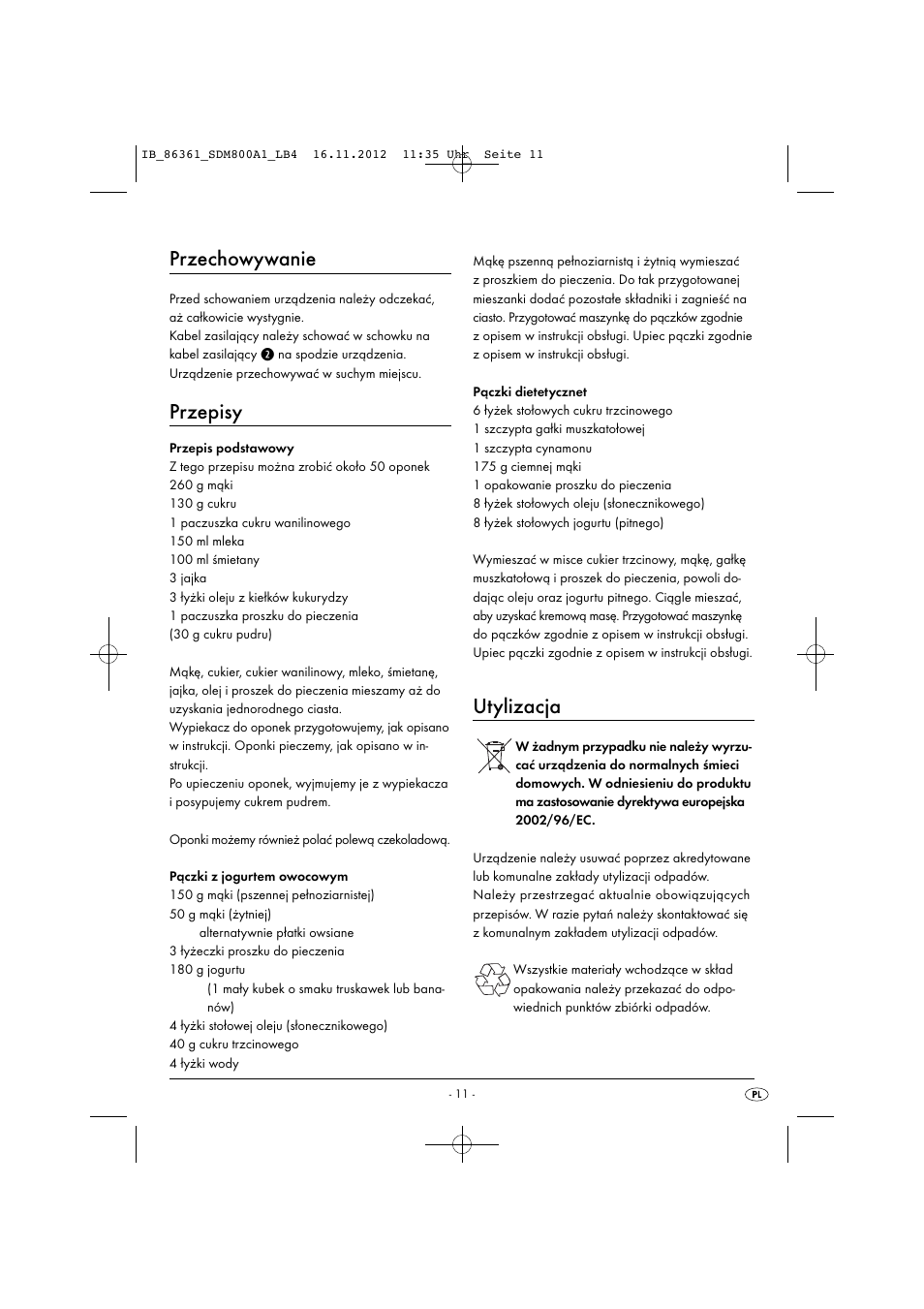 Przechowywanie, Przepisy, Utylizacja | Silvercrest SDM 800 A1 User Manual | Page 14 / 40