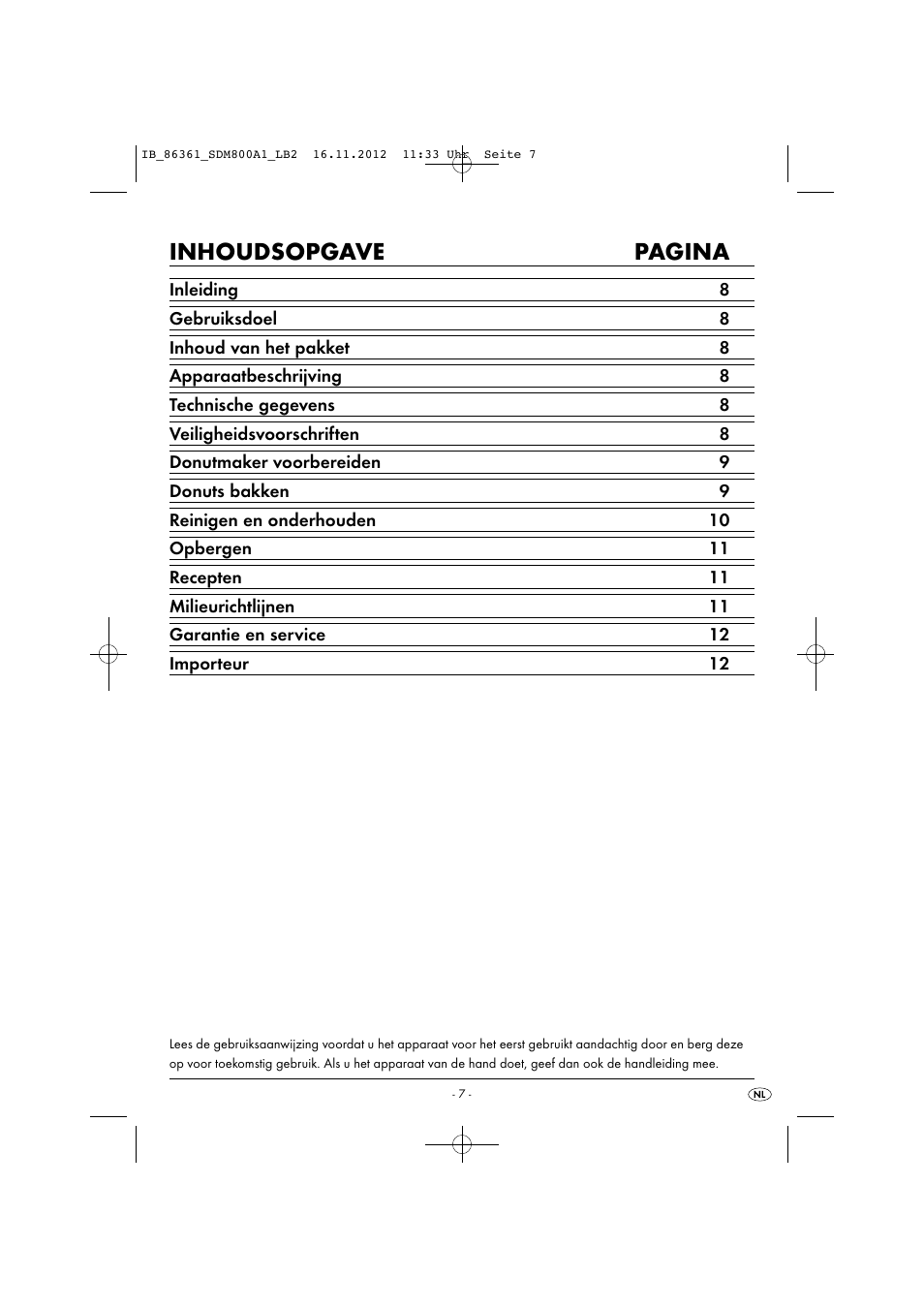 Inhoudsopgave pagina | Silvercrest SDM 800 A1 User Manual | Page 10 / 28