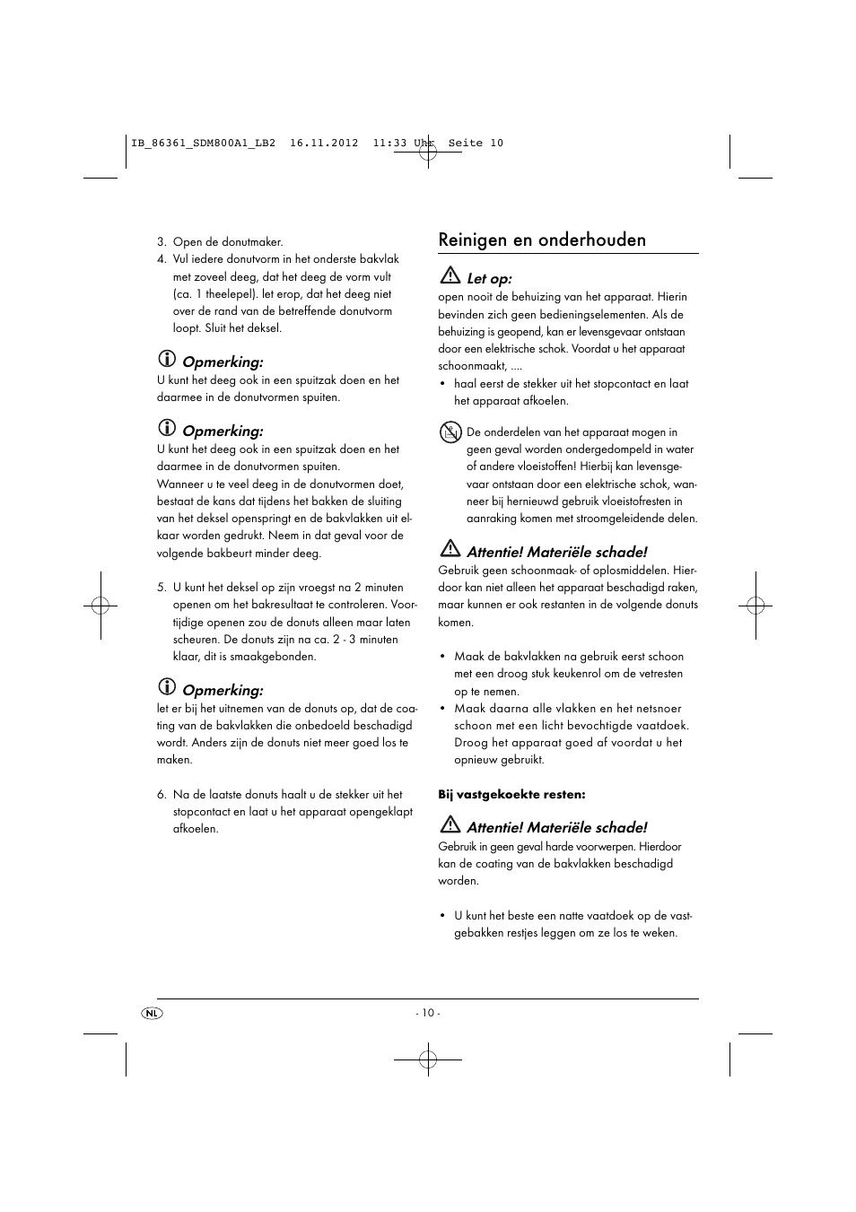 Reinigen en onderhouden, Opmerking, Let op | Attentie! materiële schade | Silvercrest SDM 800 A1 User Manual | Page 13 / 28