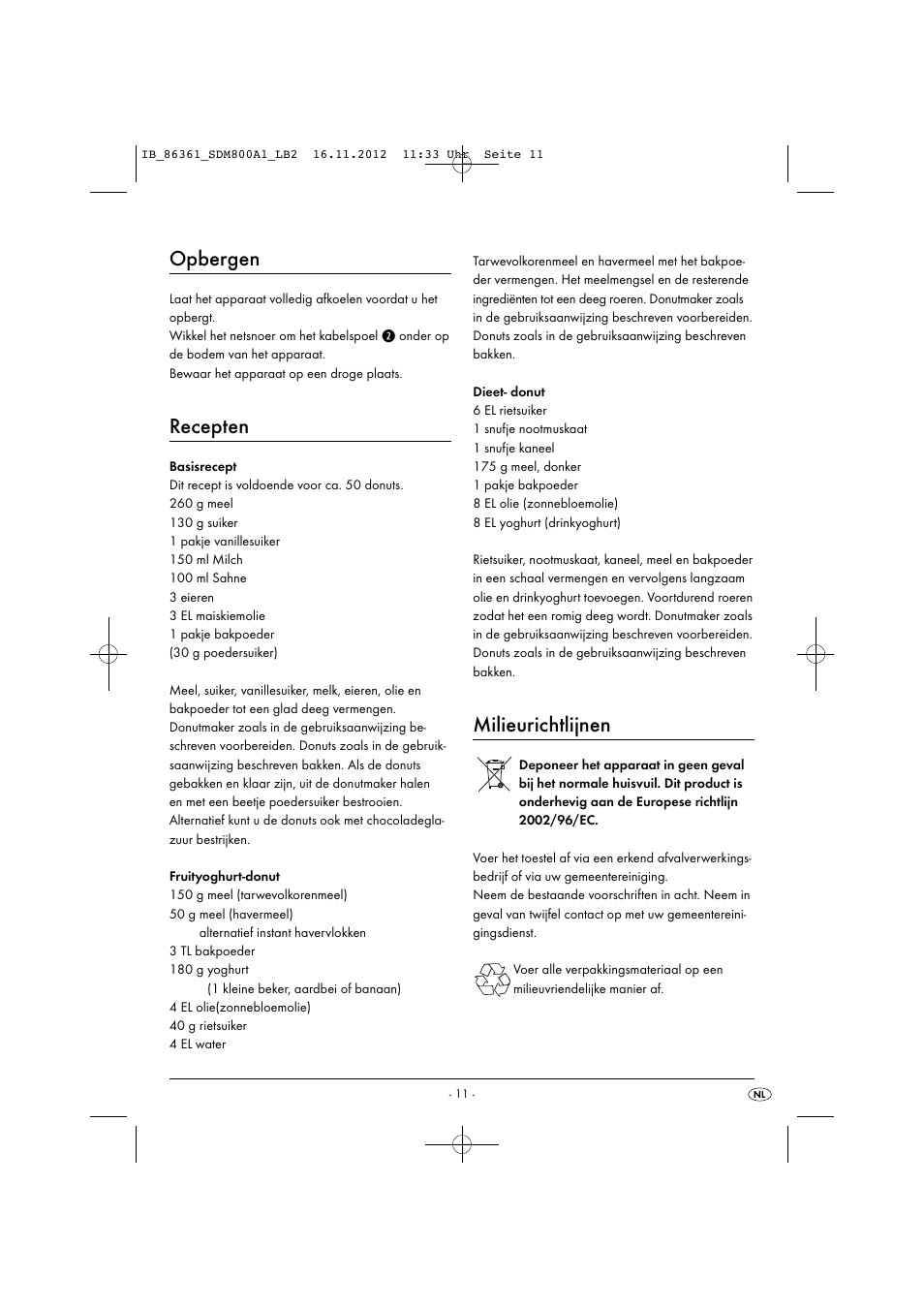 Opbergen, Recepten, Milieurichtlijnen | Silvercrest SDM 800 A1 User Manual | Page 14 / 28